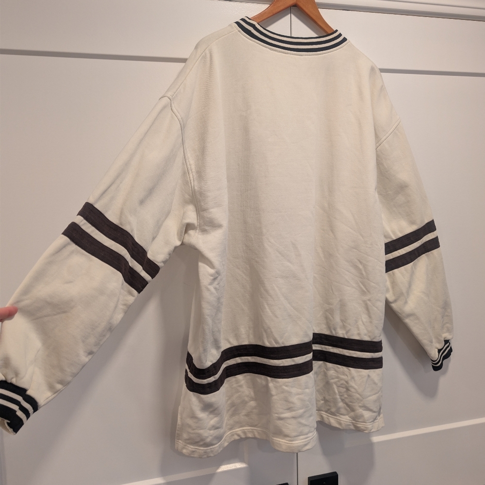VINTAGE 90s Mickey & Co Cream Pullover Oversized Boxy Varsity Sweatshirt - Picture 8 of 10
